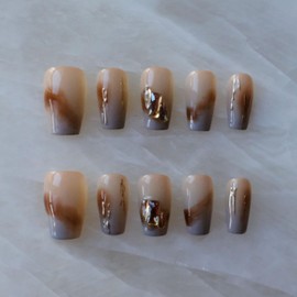 [GLORS] Purly Handmade Medium Ballerina Press on Nails | Mist Forest - Gradient High-end Elegant Wearable Fake False Nails | Salon Quality in Medium Ballerina (M, MB)