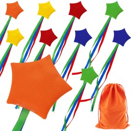 UNIFAMILY 10PCS Bean Bags Toss for Kids Throwing Nylon Star Bean Bags Toss with 1 Carry Bag Colorful Bean Bag with Ribbons for Cornhole Toss Game, Party, Carnival Game, Outdoor Toy Supplies