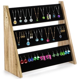 Acshio 3 Tier Necklace Display Stand, Wood Necklace Holder Organizer with Velvet, 72 Slot Tabletop Jewelry Stand Storage for Selling Bracelets Earring, Home Store Trade Show