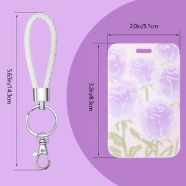 SHININGEYES ID Card Badge Holder Key Chain with Metal Keyring, Plastic Slide Open with ID Window for Women Men Girls Students,Purple Tulip