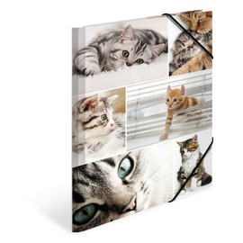 HERMA 19212 Portfolio Folders A4 Animals Cats, Pack of 3, Children's Corner Folder Made of Cardboard with Inner Print and Elastic Band, Sturdy Cardboard Folders Set for Boys and Girls