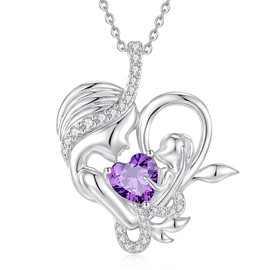 FANCIME Amethyst Birthstone Mother & Child Heart Necklace - Tree of Life Pendant I Love You Mom February Jewelry Gift for Mom, Grandmother, Wife, 16"+2" Chain, Symbol of Love & Eternal Bond