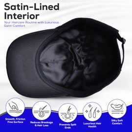 Satin Lined Baseball Cap - Reduce Hairloss (High Crown, Navy)