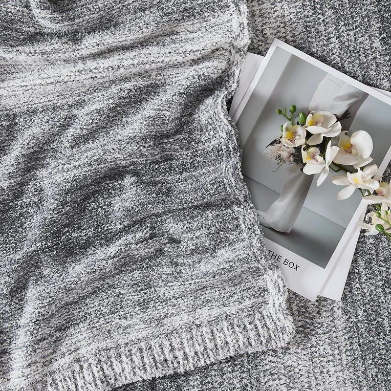 Cozzenity Throw Blanket, Grey Gradient Soft Cozy Fluffy Knitted Throw