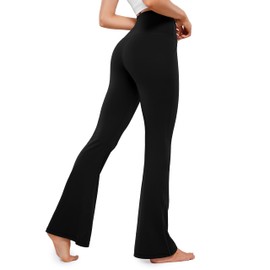 JADD Womens Flare Yoga Pants with Pockets Crossover High Waisted Bootcut Flare Leggings Tummy Control Workout Dress Pants Black