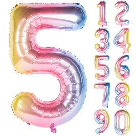 40 inch Rainbow Number Helium Foil Birthday Party Balloons big size Gradients Rainbow Digit 5