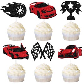 G-LOVELY'S 24 Pcs Racing Car Birthday Cupcake Topper Race Car Cupcake Decoration for Racing Themed Birthday Party for Kids Boys and Girls Man Birthday Party Supply