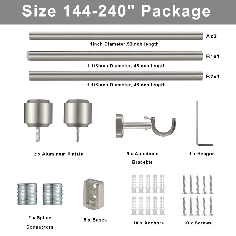 Heavy Duty Curtain Rods, 1 1/8 Inch Diameter Single Curtain
