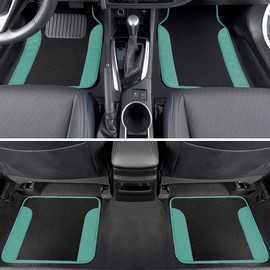 BDK Mint Carpet Car Floor Mats, Two-Tone Faux Leather Automotive Floor Mats, Includes Anti-Slip Features and Built-in Heel Pad, Stylish Floor Mats for Cars Truck Van SUV