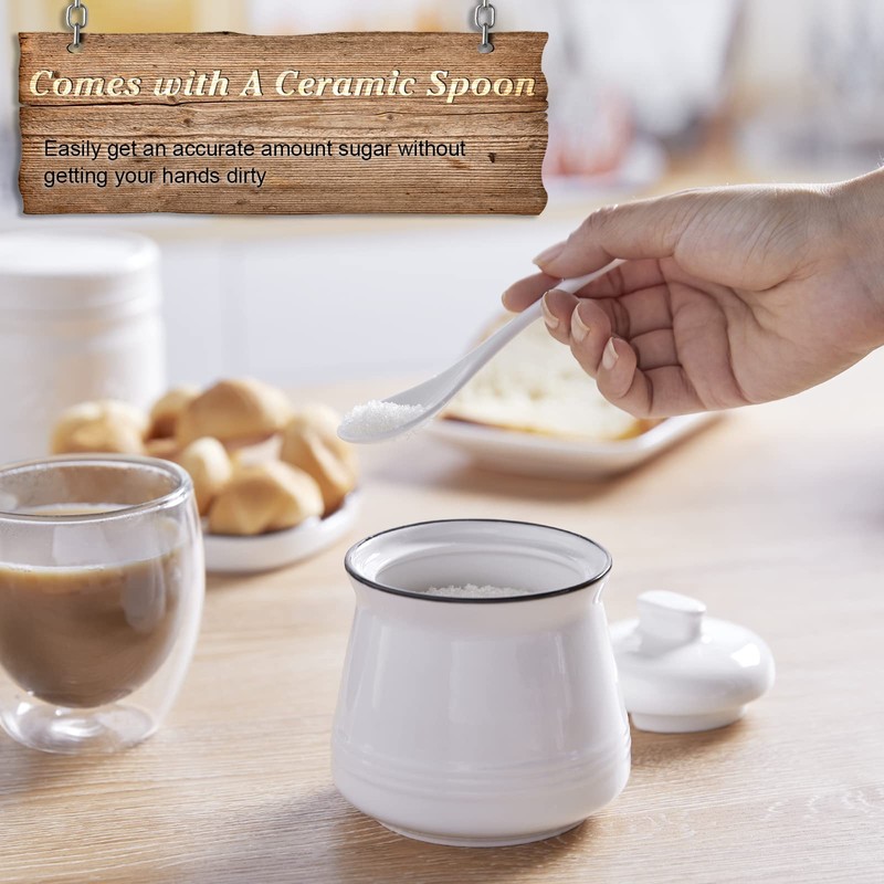 DAYYET Sugar Bowl with Lid and Spoon, 12 oz Ceramic