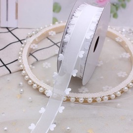 25 mm x 18 m Hearts Organza Ribbons Gift Ribbon Tulle Ribbon Decorative Ribbon for Car Wedding Decoration Table Decoration Room Decoration to Make Antenna Bows Car Decoration, White