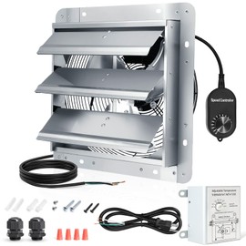 Aibabcue Shutter Exhaust Fan with Thermostat & Speed Control, 760 CFM,1600RPM, Upgrade 7 inch Wall Mount Attic Vent Fan for Chicken Coops, Greenhouse, Gable, Barn, Garage, Shed Ventilator