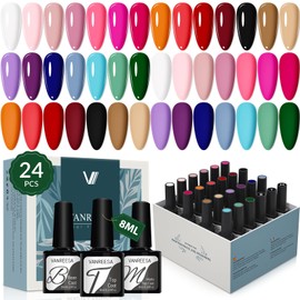 VANREESA 24 Pcs Gel Nail Polish Set 21 Colors Gel Nail Polish Base Coat Glossy & Matte Top Coat with Gel Polish Set Nude Pink Red Orange Green Blue Purple Gel Polish Kit Gifts for Women Girls