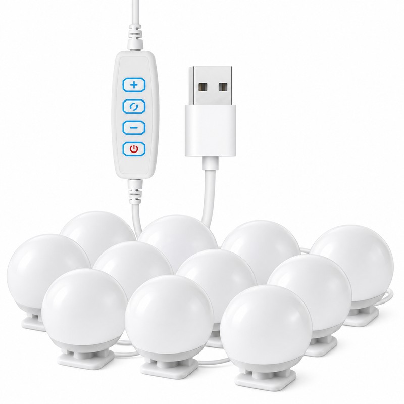 Detachable LED Makeup Mirror Lights – USB-Powered Hollywood Vanity Bulbs