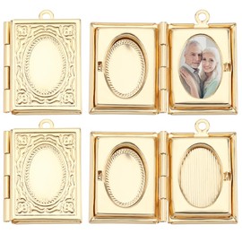 Beebeecraft 1 Box 6Pcs Book Photo Frame Charms 18K Gold Plated Religious Bible Floating Locket Necklace Pendants Charms for DIY Living Memory Necklace Making 26x19x4.5mm, Hole 1.8mm