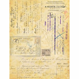 Script Background Rice Paper 8x10.5 Inch - 6 x Assorted Printed Mulberry Paper Images 30gsm Visible Fibers for Decoupage Crafts, Mixed Media, Collage Art