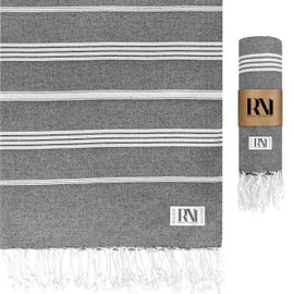 Refinery No. 1 Turkish Beach Towel Oversized (38"x71") 100% Turkish Cotton, Made in Turkey - Sand Free, Extra Large, Ultra Soft, Quick Drying, Compact & Lightweight for Travel (Graphite)