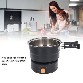 Multifunctional Electric Cooker, 500W 1.6L Mini Ramen Cooker with Foldable Handle, Portable Cooking Pot Electric Pot for Noodles Steak Cooker Eggs StirFrying