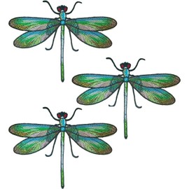 3 Pcs Green Dragonfly Irons Patches, Dragonfly Embroidered Sewing on Patches, Sew On Applique Patch, Appliques Trim