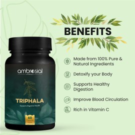 Ambrosial Triphala │ Vegan │ Improves Digestion │ Relieves Stomach Problems │ Rich in Vitamin C and Antioxidants │ With the Goodness of Amla, Haritaki and Bibhitaki │ 60 Capsules