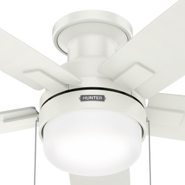 Hunter Fan 52 Inch White Indoor Ceiling Fan with Light and Pull Chain for Bedroom, Office, Kitchen, Living Room (Renewed)