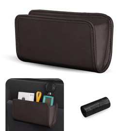 Zikefest Car Trash Can, Foldable Hanging Mini Cars Storage Bag Container for Auto, SUV, Leather Vehicle Trash Bin Car Dustbin Garbage Organizer Holder with One Roll Trash Bag (Brown)