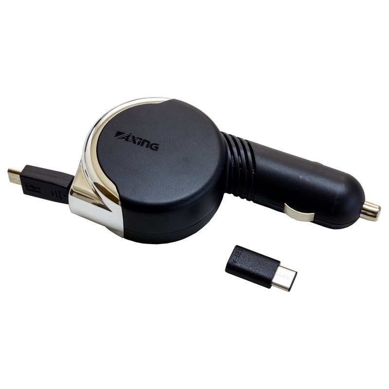 多摩電子工業 USB Type-C & microUSB 車載充電器 コードリール 2.4A 出力 TKC44SCK