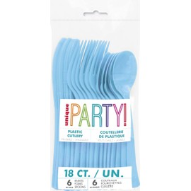 Unique 39519 Assorted Plastic Disposable Cutlery Set | Light 18 Pcs, Powder Blue, Pack of 18