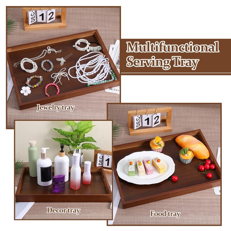 HANLANXUE 2 Pcs 17 Inch Acacia Wood Serving Trays with