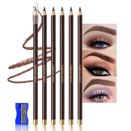 6 Pcs Dark Brown Eyebrow Pencil,Sharpener Included,Deeply Pigmented,Waterproof Sweat-proof,Makeup Eyebrow Pencils for Fills in Sparse Areas and Gaps Create a Natural Eye Brow,Vegan & Cruelty-Free