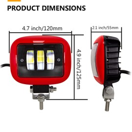 RIGIDON Set of 2 car quad red headlights, 3 inch 27 W LED floodlight, off-road lighting for SUV, ATV, tractor, truck, 4 x 4 6000 K white LED fog light, LED work light
