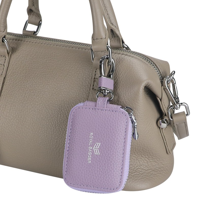 Royal Bagger Mini Earphone Bag Genuine Leather Zipper Key Wallet