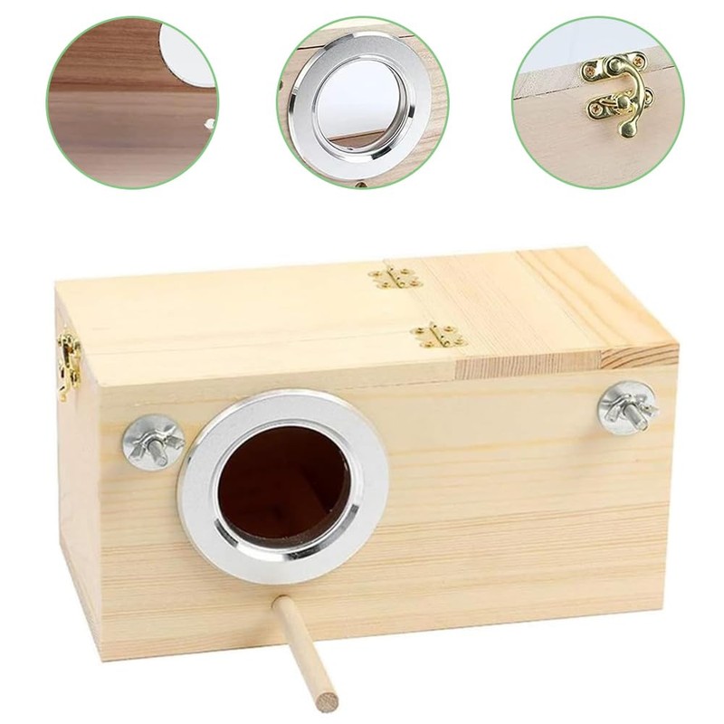 Natural Wood Parakeet Nesting Box Bird Breeding House with Detachable
