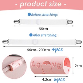 XPOOP Pack of 10 Adjustable Bed Sheet Straps White Elastic Sheet Tensioners White Sheet Tensioners with Metal Clips for Bed Sheet, Mattress, or Sofa