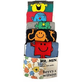 Berry & wilson Mr. Men Men's Cotton Rich Character Socks, 5 Pairs, Multicoloured
