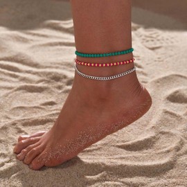 Crymystal Böhmen Schichten Türkis Frauen Fußkettchen Vintage Farbe Perlen Fußkettchen Armböden Silber Fußkettchen Kette Armböden Sommer Strand Fuß Fußkettchen Kette Schmuck Mädchen Geschenk