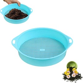 Round Garden Soil Sieve Pan, Gardening Sand Soil Compost Sifter 3mm Tetragonum Hole Soil Sifter Screen Filtering Earth and Stone Tools for Sieve Work of Small Gravel, Soil, Sand(Blue)