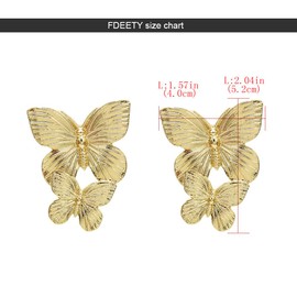 FDEETY Ohrringe Große Doppel Schmetterling Ohrstecker Damen Schmetterling Tropfen Übertriebene Ohrringe Vintage Durchbohrt Ohrringe Schmuck für Frauen Teenager Mädchen(Gold)