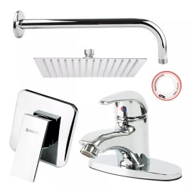 Meer Faucets By Cnx Regadera Cuadrada, Tubo, Monomando Y Mezcladora Para Lavabo