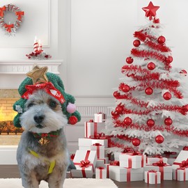 MuYaoPet Christmas Dog Hat with Dog Bow Tie Collar,Cat Christmas Tree Costume Outfits for Small Medium Large Dog,Warm Winter Dog Santa Hat Neck Ear Warmer Headband Headwear(Red, XL)