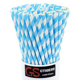 Light Blue Striped Drinking Paper Straws for Birthday Party Wedding Baby Shower Biodegradable Straw Box of 100