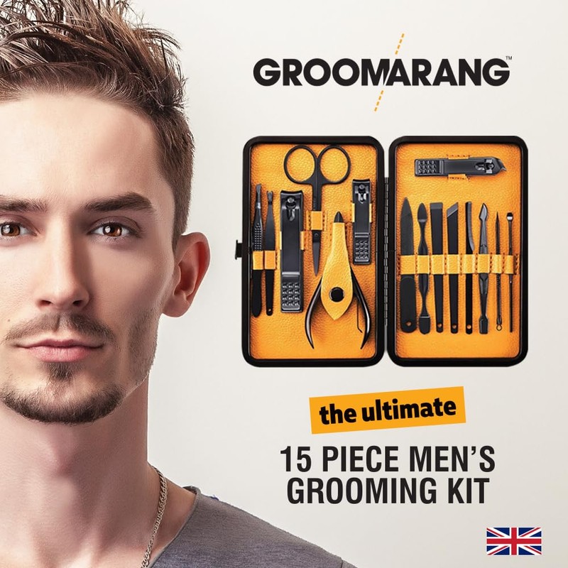 Groomarang 15 Piece Manicure Set for Men Stainless Steel Nail