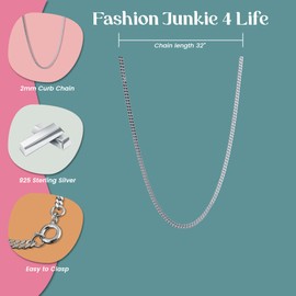 FashionJunkie4Life Extra Long Sterling Silver 2mm CURB Chain Link Necklace - 26", 28", 30", 32", 36", 38" (32)