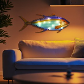 LIFFY Metal Fish Wall Hanging,36" Large Tuna Wall Decor with Led Lights,Indoor Outdoor Mounted Nautical Hanging Decorations for Garden Patio Home,Gift for Coastal Decor & Ocean Lover