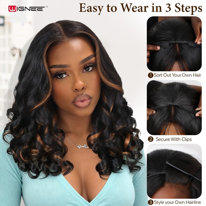Yaki Curly Half Wig Loose Curly Synthetic Wig for Black