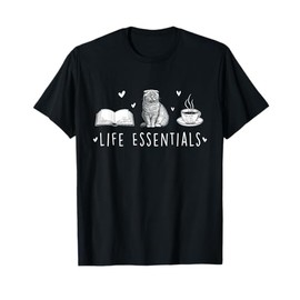 Life Essentials - Cats Books Coffee Animal Lover Pet Owner T-Shirt