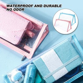 Rjayaa Clear Pencil Case for Exams, See Through Large Pencil Cases Big Capacity Clear Pen Makeup Pouch Pink Blue Pencilcase Toiletries Cosmetic Bag for Girl