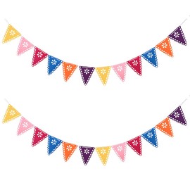 2 Pack Felt Papel Picado Banner - Dia de Los Muertos Decorations, Colorful Mexican Fiesta Garland for Party Decor Indoor Outdoor