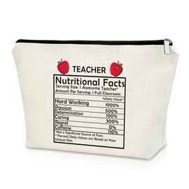 Sazuwu Funny Teacher Gifts for Women Teacher Nutritional Facts Travel Makeup Bags Cosmetic Organizer Bag Teacher Appreciation Gifts for Women Thank You Gifts for Teachers Birthday Christmas Gifts