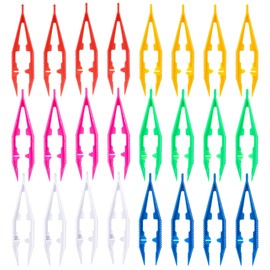 Nogeqi 24 PCS Plastic Tweezers for Feeding Reptiles, 10.4cm/4.09inch Plastic Feeding Tweezers for Snakes Lizard Tortoise Gecko, Craft Tweezer for Beading Projects Handmade DIY Crafts(6 Colors)